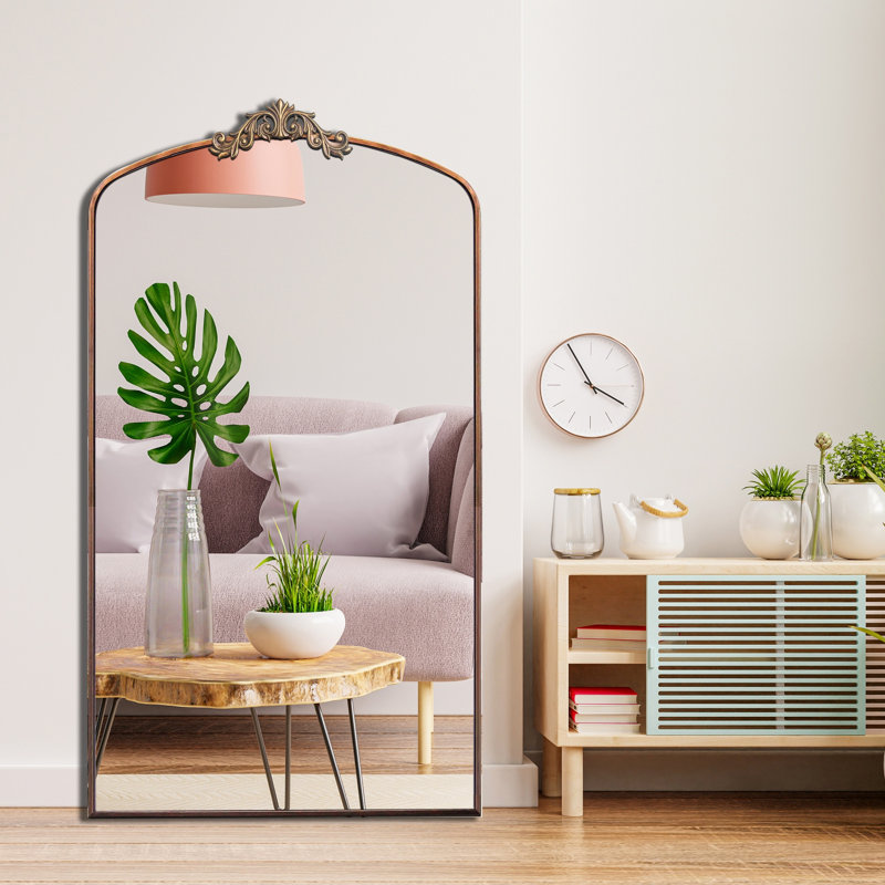 Full Length Mirror 36X66 Inch Vintage Ornate Arched Floor Mirror Metal Framed Mirror Dressing Mirror Oversized Wall Mirror, For Entryway, Living Room, Bedroom, Clothing Shop