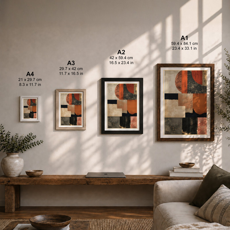 Rust and Geometry Industrial - Framed Print, A2 - 59.4 x 42.0 cm, Walnut