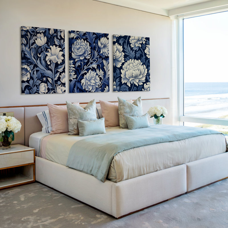 Art mural botanique bleu, au-dessus de lit, art mural sur toile, L 18 po x H 24 po x P 0,75 po