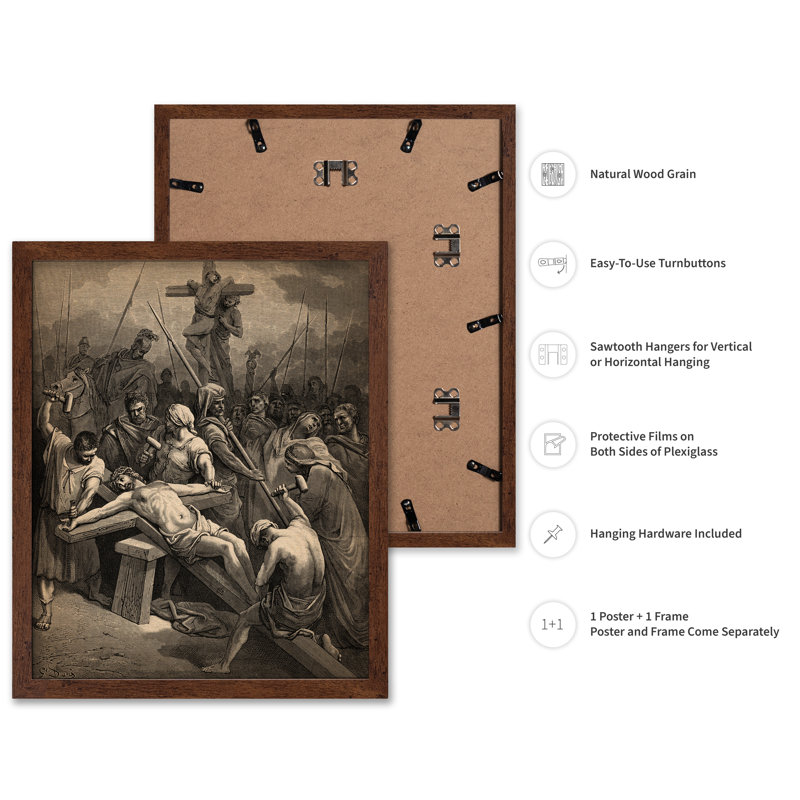Crucifixion de Jésus, H 11 po x l 14 po, Affiche, Encadrement brun
