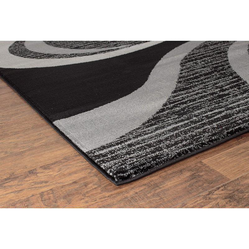 GloryRugsBlackSwirlsAreaRug,ModernCarpet forBedroom,LivingRoom-SevillaCollection4817A, Rectangle 3'11.2" x 5'10.8"