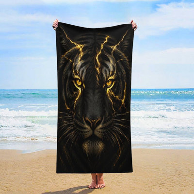 Grande serviette de plage Golden Lightning Tiger Face