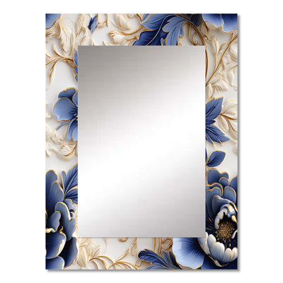 Altrud Cobalt Cameo Delight Victorian Pattern - Floral Large Wall Mirror, Floral Decorative Mirror, Printed Metal Art