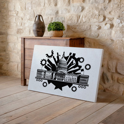 Canvas Create A Visually Striking Black And White Graphic Design Featuring Wall Art A Stylized Depiction Of The U S Capitol Building Canvas Wall Art