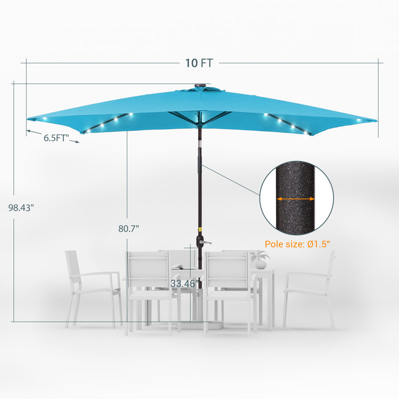 Parasol de marché rectangulaire à éclairage solaire 10 pi x 6,5 pi avec éclairage à DEL, manivelle de table d'extérieur avec manivelle et inclinaison, protection contre les rayons UV toutes saisons pour terrasse de jardin