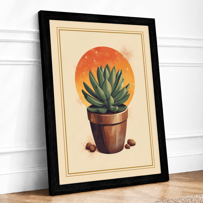 Succulent In Golden Light Botanical - Print, A2 - 59.4 x 42.0 cm, Black