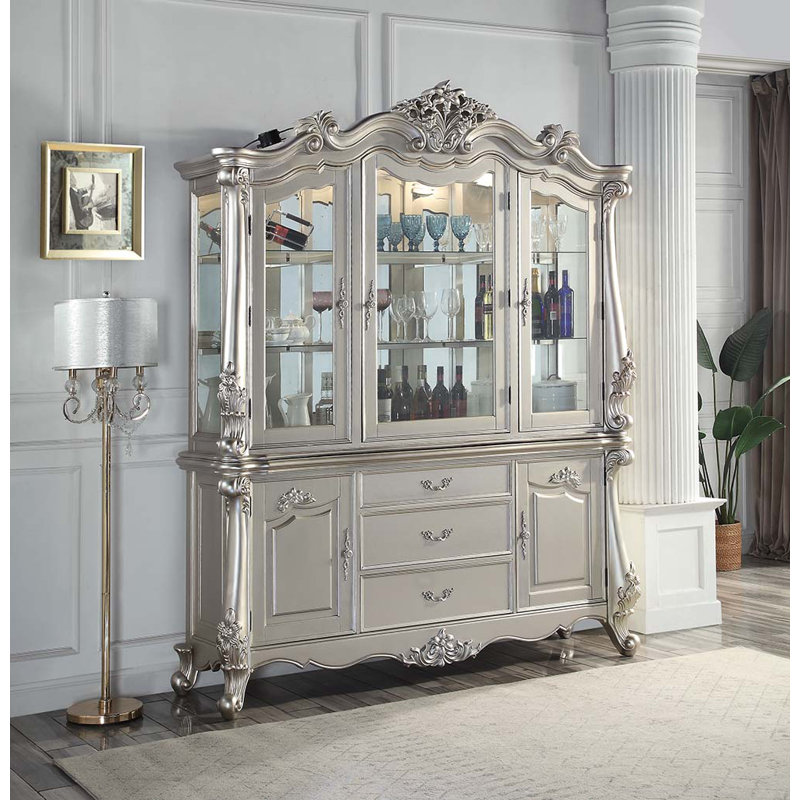 Bently Transitional Rectangular Hutch and Buffet with Touch Light in Champagne