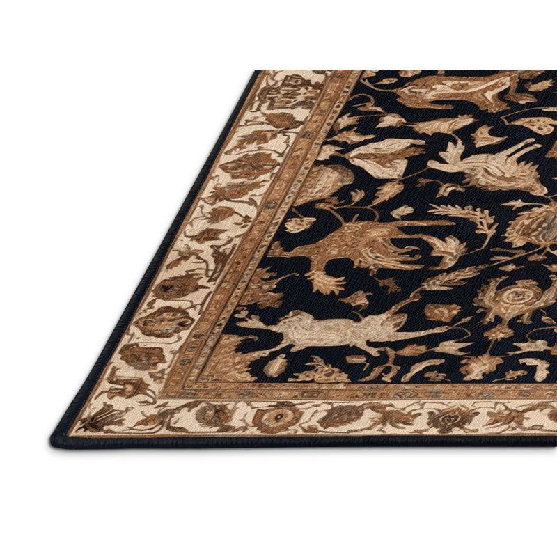Machine Washable Persian Brown Area Rug, Round 7'
