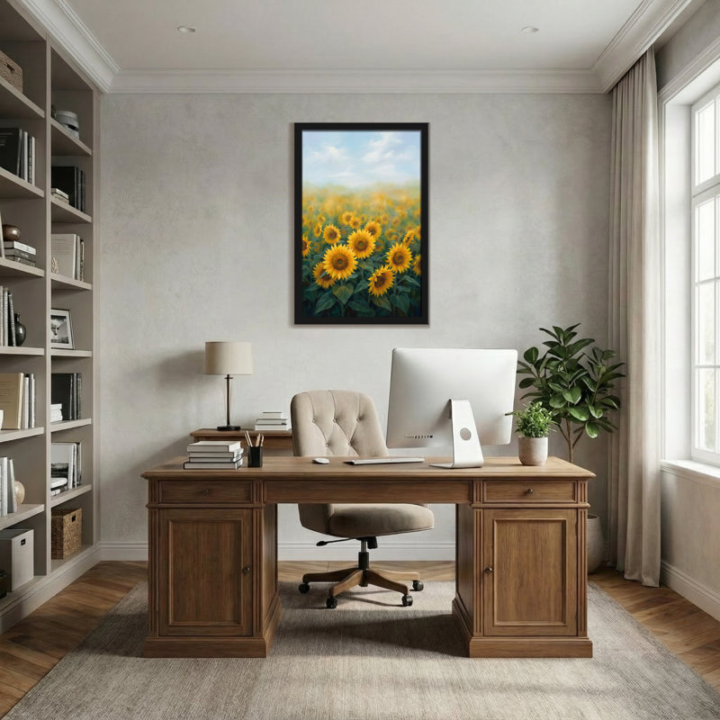 Plantes et fleurs, champ de tournesols sous un ciel bleu, H 12 po x l 18 po
