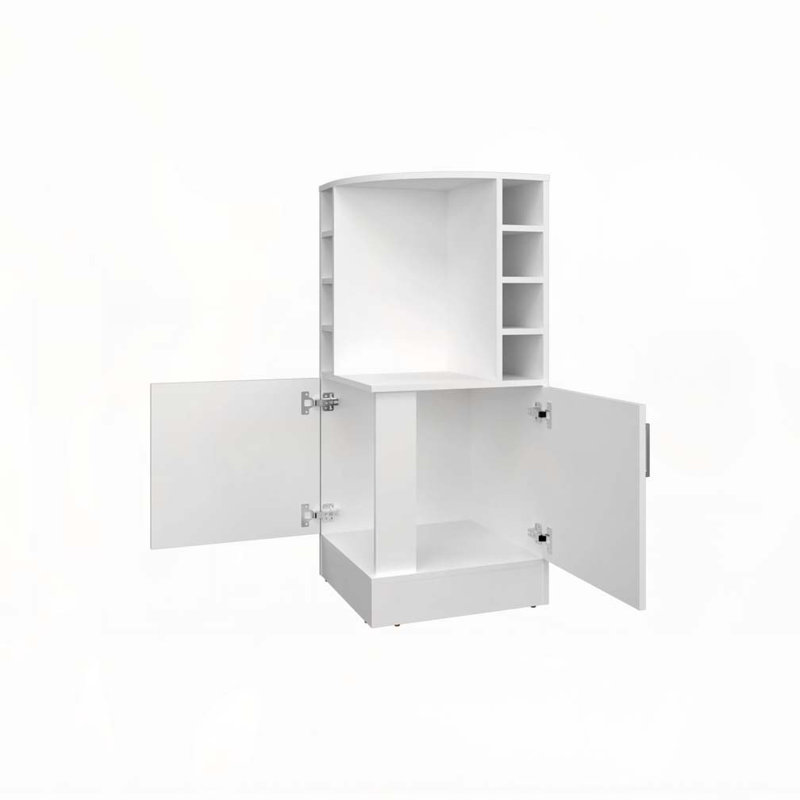 Bar blanc avec porte-bouteilles et tablette ouverte