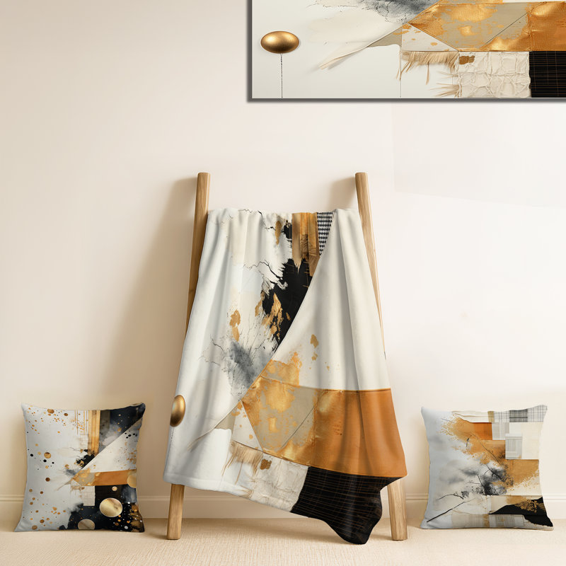 Ensemble de couverture et coussin décoratif gris et or Sunset Collage VI - Abstract Collages