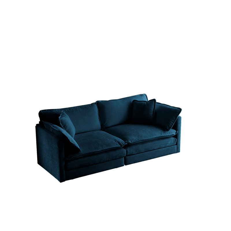 Canapé bleu en chenille 2 pour la maison, rembourrage en éponge, base en bois, élégant salon moderne rembourré confortable - chenille, avec 4 coussins, structure solide, tissu respirant, confort