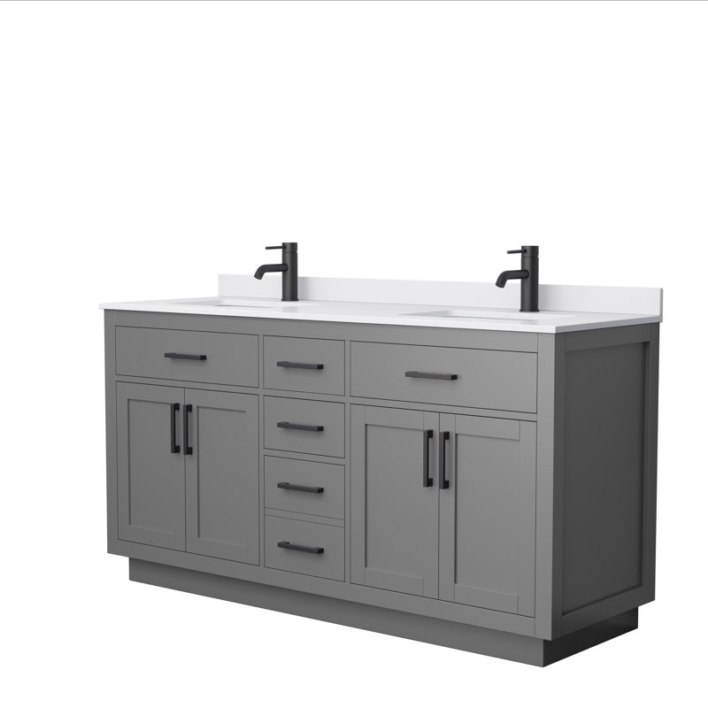 Beckett TK 66'' W Double Vanity, Matte Black, White Cultured Marble, Dark Gray