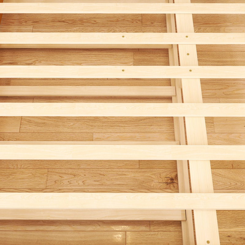 Lit double avec lit gigogne et structure en bois, Espresso
