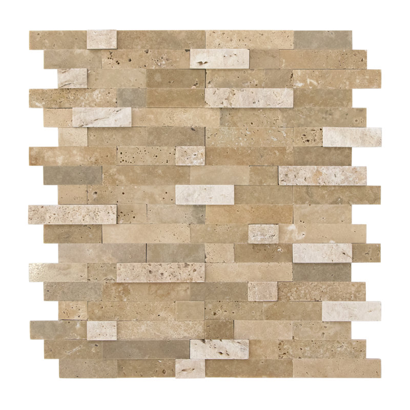 11.5" x 10.7" 3D Natural Stone Peel & Stick Mosaic Tile, Beige