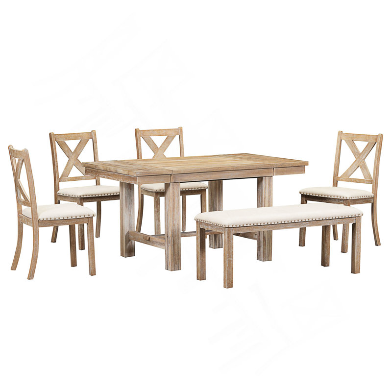 Raelene Modern 6-Piece Extendable Dining Table With Footrest,kitchen table set with Leaf,dining table set,dining room set