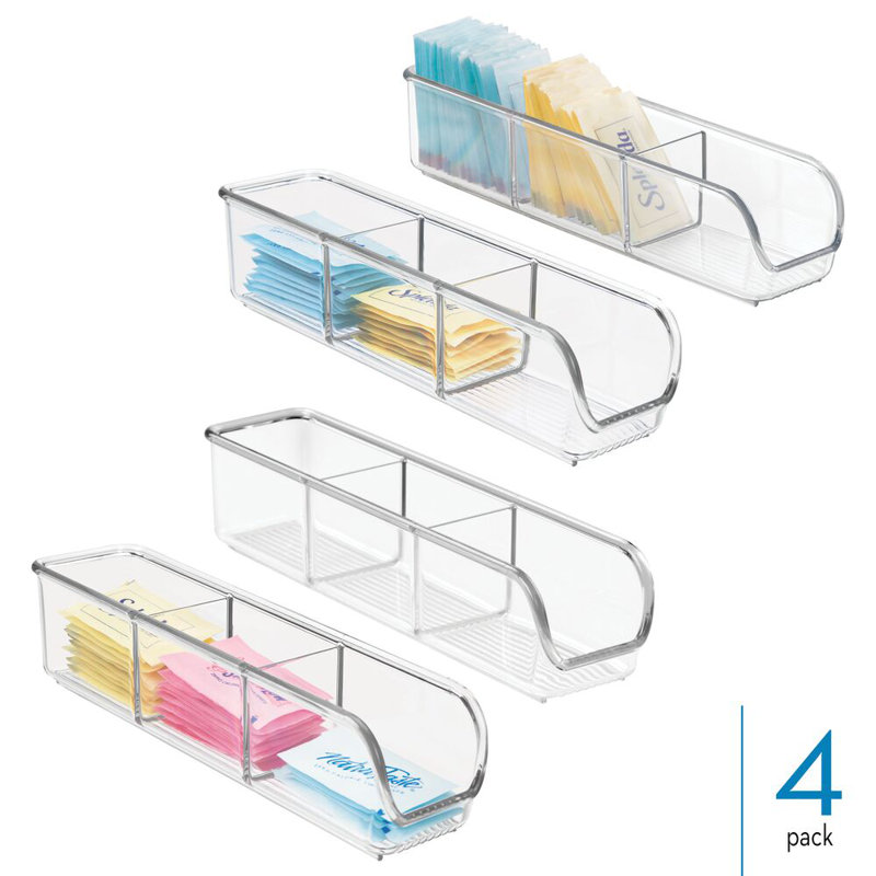 Porte-sachet de sucre et sachet de thé à 3 sections iDesign - ensemble de 4 - transparent