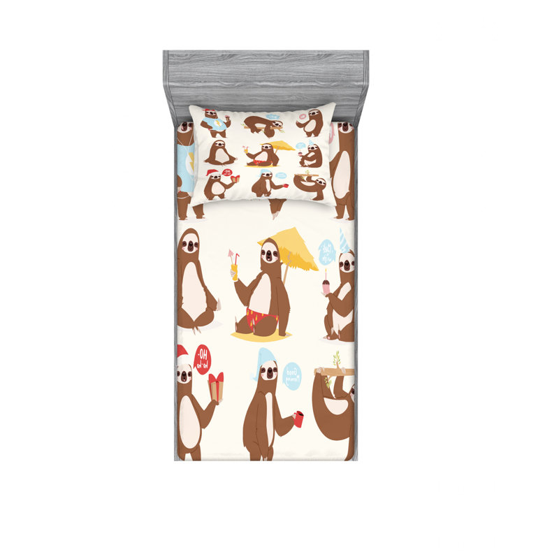 Ensemble de draps à personnages amusants sluggard, Ensemble de draps pour lit simple TG avec drap-hou