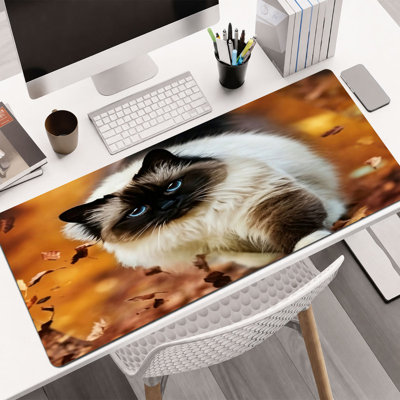  Tapis de souris en caoutchouc, surface en microfibre lisse, base antidérapante, tapis de souris décoratif à bord arrondi pour le bureau et les jeux, 12 po x 32 po, yeux de chat gris ambre