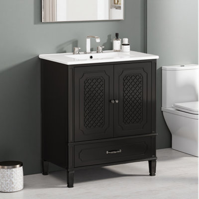 Meuble-lavabo de style vintage 30 po avec lavabo, armoire de rangement avec tablette réglable et grand tiroir