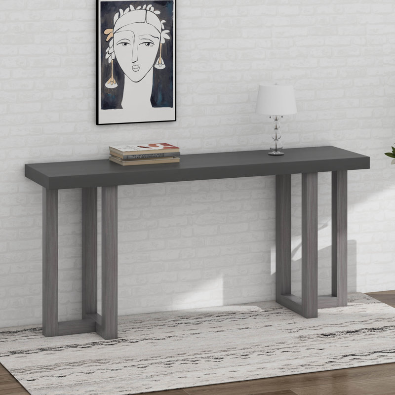 Modern Solid Wood Narrow Console Table With Solid Pine Legs, Narrow Sofa Side-Table, Light Gray/Dark Gray