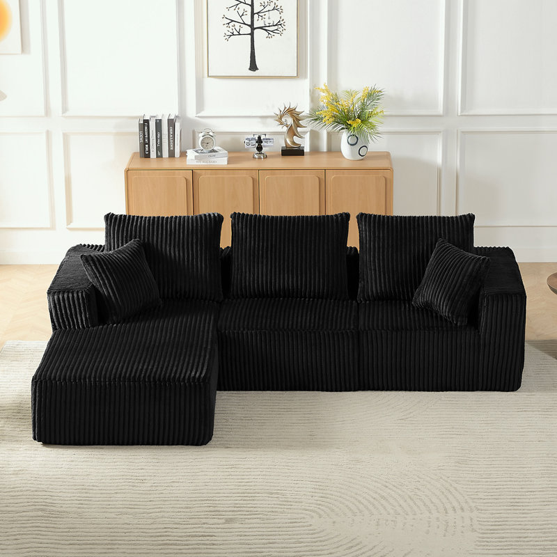 Canapé modulaire en L en velours côtelé avec assise profonde et méridienne gauche, Orienté à gauche (vu de face)
