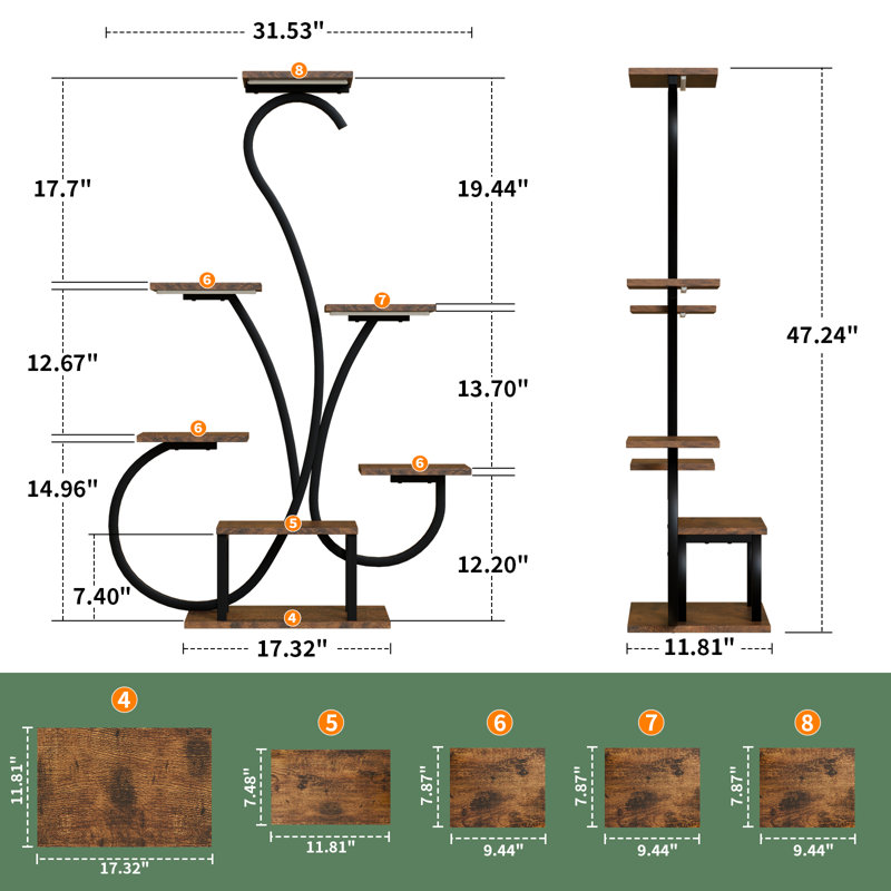 Support pour plante d'intérieur 47 "avec lumières de croissance, étagères à 7 niveaux