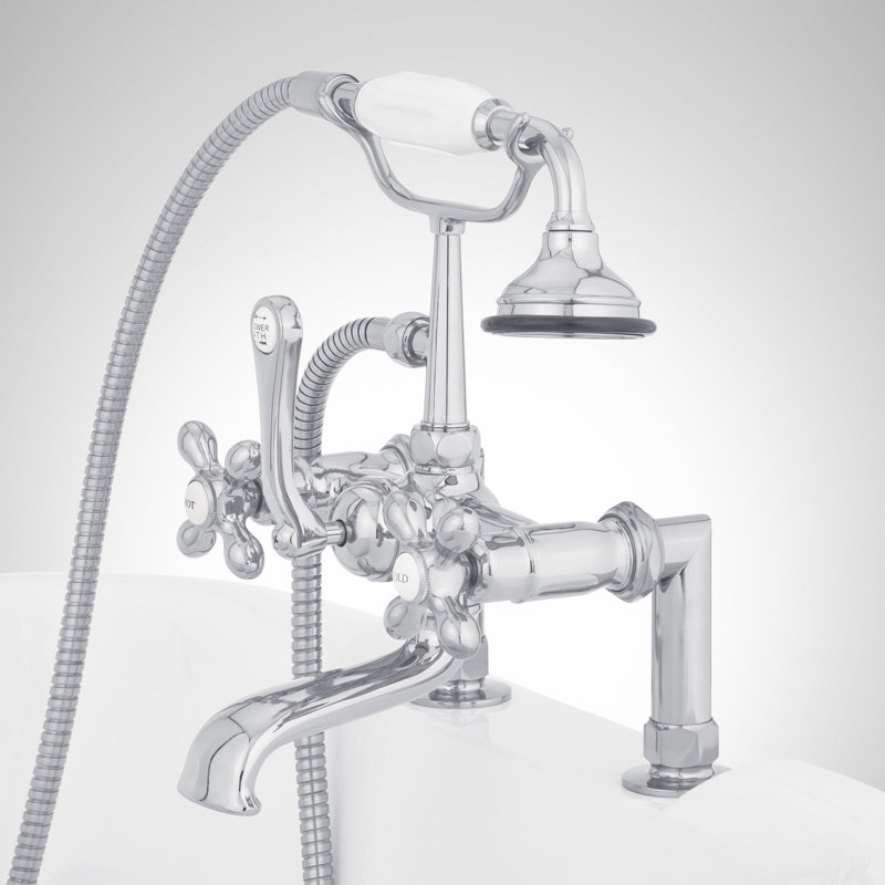 Chrome Telephone Style Deck Mounted Roman Tub Faucet with Cross Handles
