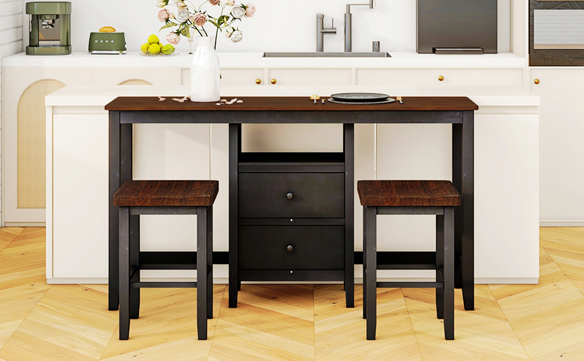 Red Barrel Studio Solid Counter Height Wood Dining Table Set with