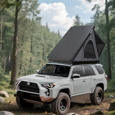 Thin And Light Version Rooftop Tent Hard Shell - Aluminium Roof Top Tent,With Tri-Colour LED Strip Light & 1.97" Thick Memory Foam Mattress,For Car SUV Truck Camping
