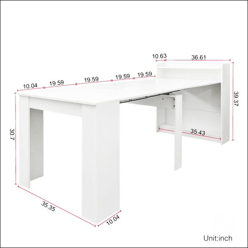 Table de salle à manger extensible moderne, Blanc, H 39,37 po x L 95,43 po x l 36,61 po