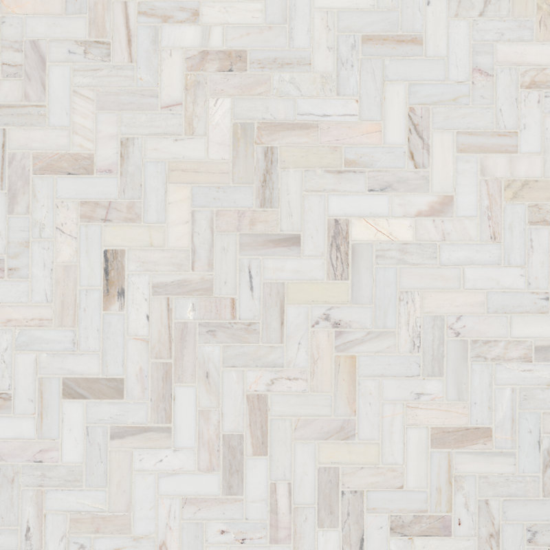 Auralie Herringbone 12 in. x 12 in. Polished Marble Mosaic Floor and Wall Tile
