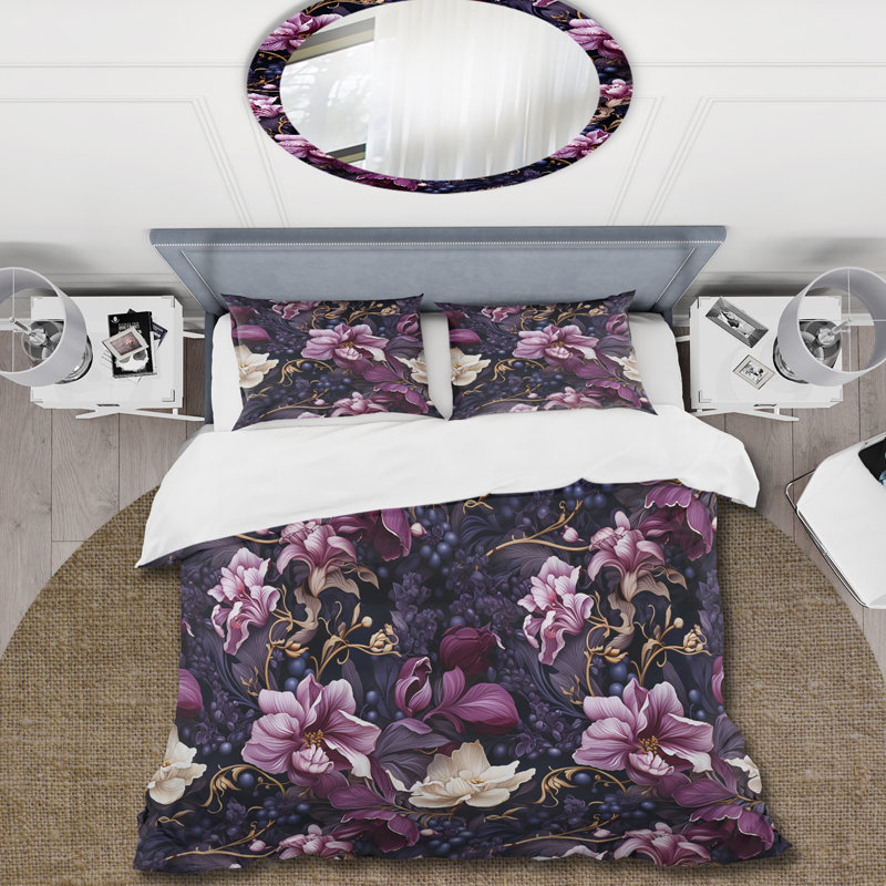 Ensemble de housse de couette Mystic Orchids Moody, Housse de couette pour grand lit et 2 taies décor