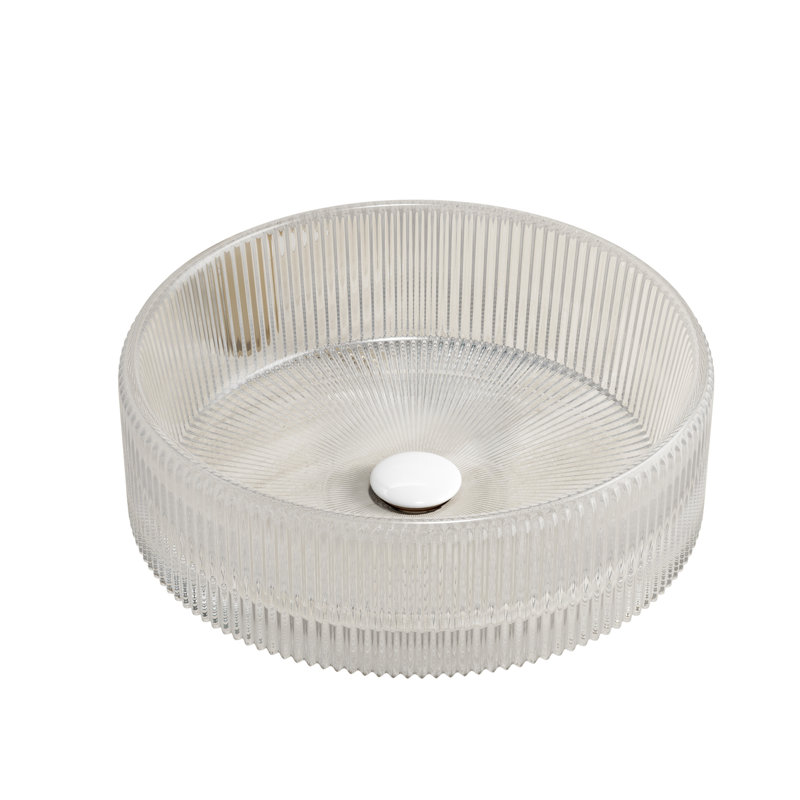 14'' Bathroom Round Crystal Glass Sink without Faucet, Transparent