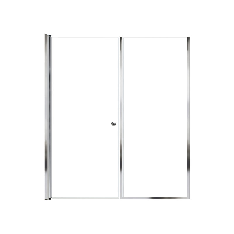 Lyna 60-in x 70-in Pivot Shower Door And Fixed Panel With 1/4-in Clear Glass And Double-Sided Knob Handles, Brushed Stainless