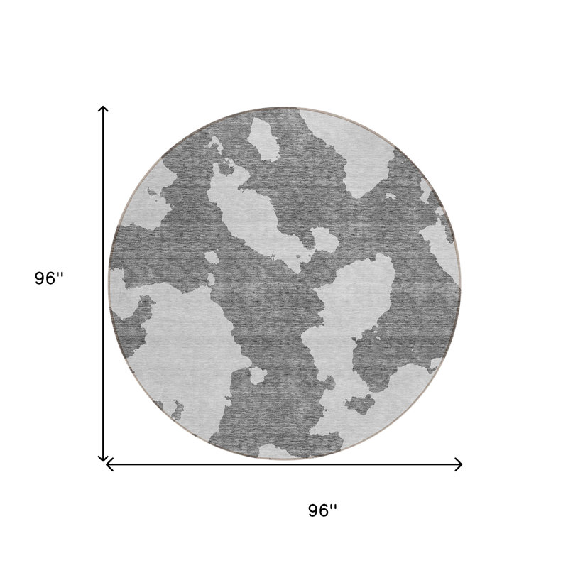 Tapis d'intérieur rond lavable abstrait 8 pi gris