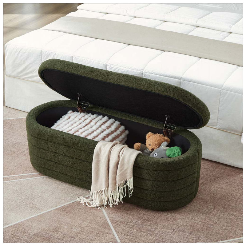 Banc de rangement moderne avec repose-pieds ovale, Dark Green