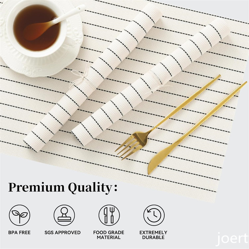 White and Black Striped Vinyl Placemats Set of 8