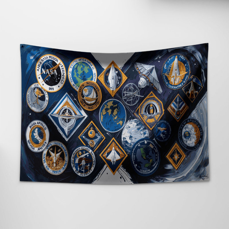 Tapisserie murale «Space Moon Landing Mission Patchs», 26 po x 36 po