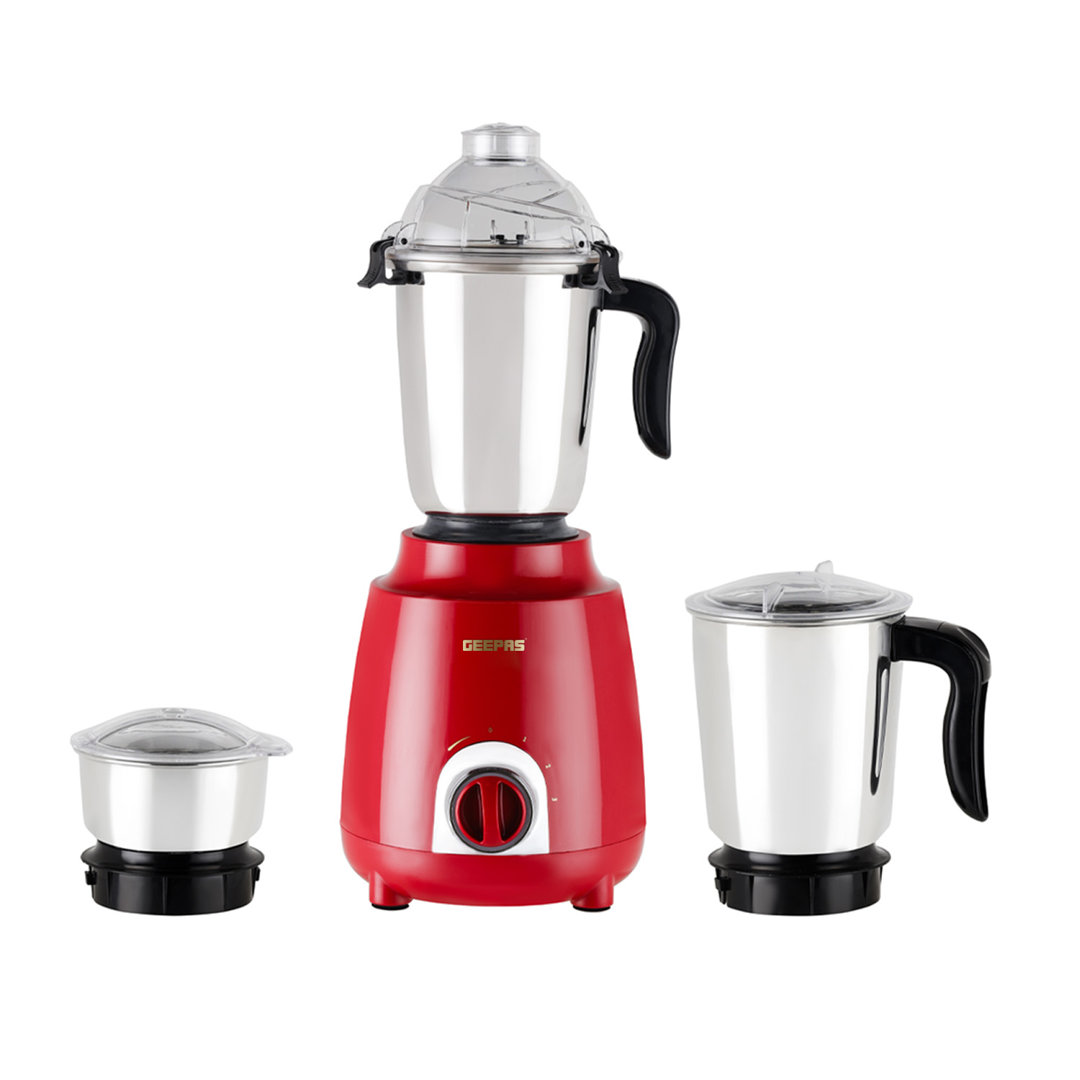GEEPAS 600W 3-in-1 Mixer Grinder | Stainless Steel Jars, Blades | 3 Speed Control, Perfect for Chutney, Dry & Wet Fine Grinding Mixing Overload Protec