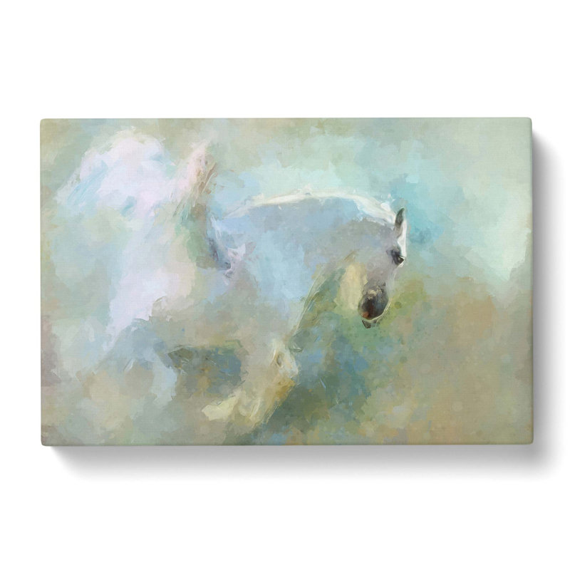 White Pegasus Horse In Flight In Abstract - Wrapped Canvas Painting, 50cm H x 76cm W x 3cm D