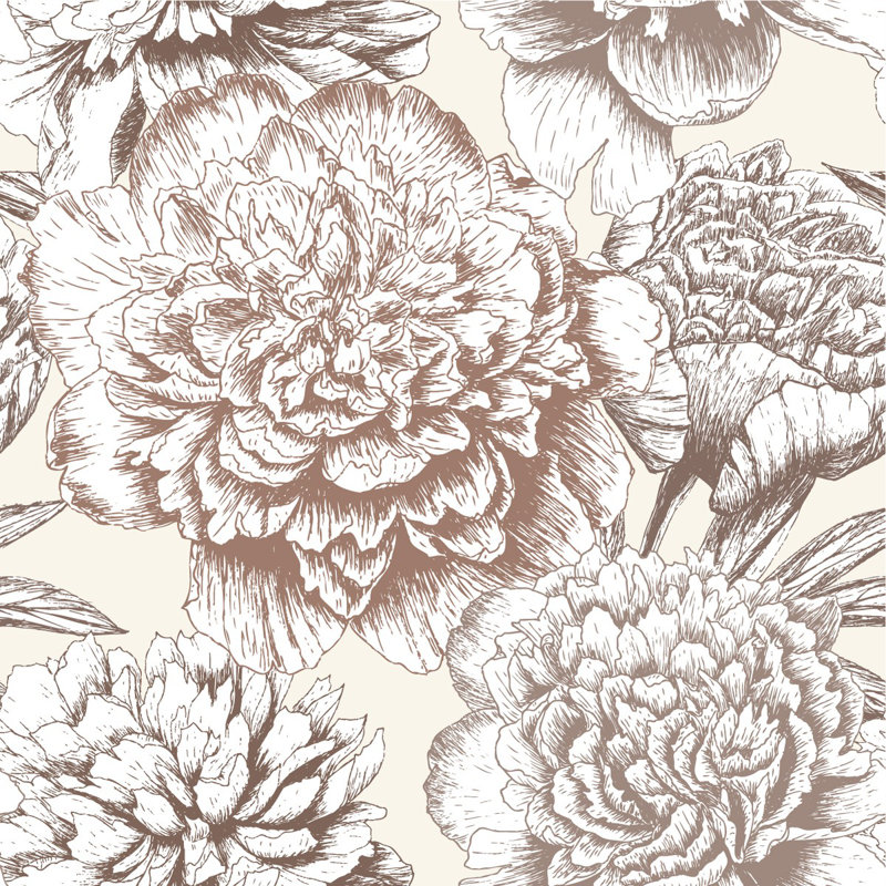 Panneau de papier peint floral beige foncé L 10,4 pi x l 125 po, L 8,33 pi x l 100 po