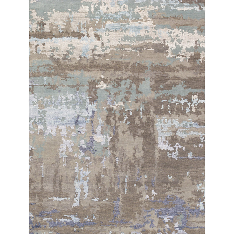 Hand Knotted Abstract Area Rug in Silver / Blue