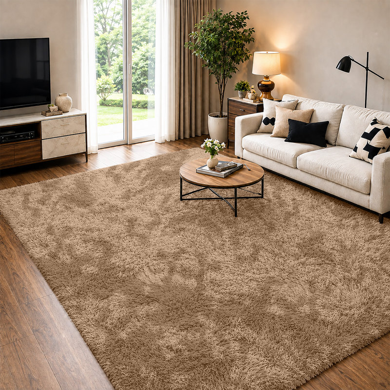 Soft Fluffy Living Room Large Area Rug, Rectangle 50 x 80 cm, Tye Dye Beige
