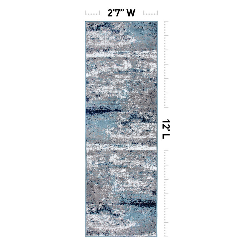 Tapis gris / bleu / blanc Willington, Tapis de couloir 2 pi 7 po x 12 pi