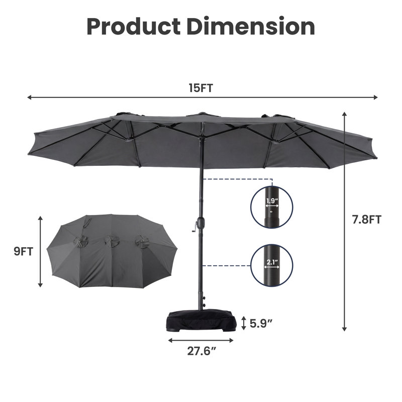 Parasol de marché 15 pi avec base, Gris