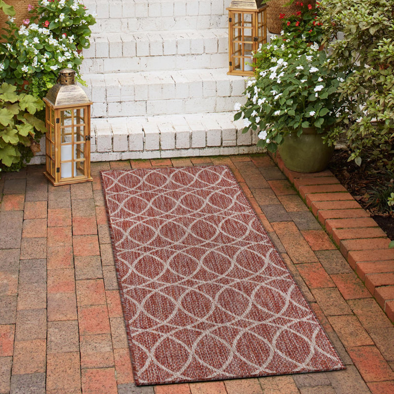 Rust Red Gitter Indoor/Outdoor Trellis Rug, Runner 2'11" x 10'