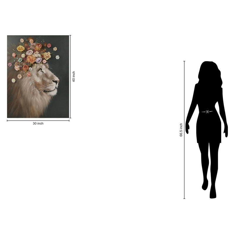 «Majestic Floral Lion», art mural sur toile - 30 po x 40 po
