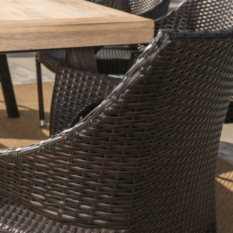 Arabella 6 - Person Acacia Wicker Patio Dining Set with Rectangular Table