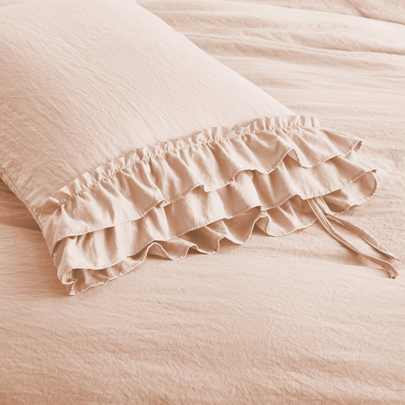 Ensemble de housse de couette pré-lavée ultra douce de taille 3 avec franges faites à la main, Rose